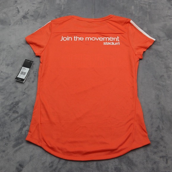 Adidas Shirt Womens M Orange Short Sleeve Crew Neck Logo Pullover Running Top - Picture 9 of 16